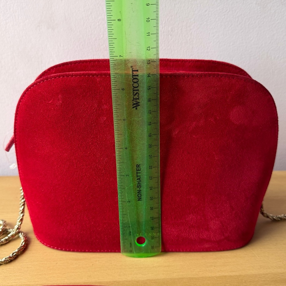 SEZANE RED SUEDE ZIP TOP SHOULDER BAG GOLD COLR METAL CHAIN LEATHER STRAP UNUSED - Picture 6 of 16